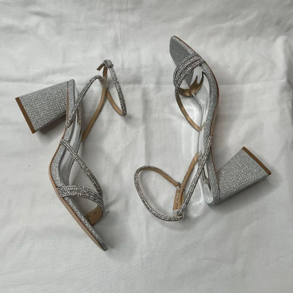 Badgley Mischka Freedom Bejeweled Straps Glitter Block Heels 9.5